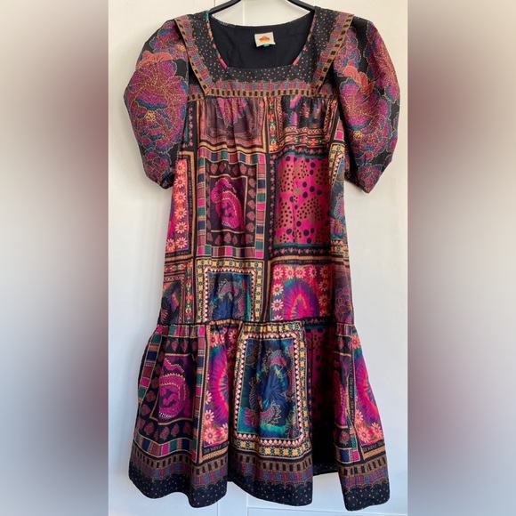 Farm Rio Mixed Scarves Frill Midi Dress - Picture 5 of 9